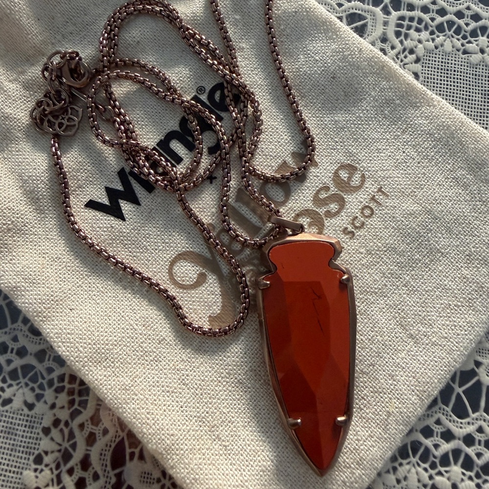 Kendra Scott Orange Faceted Rayne Pendant Necklace in Rose Gold